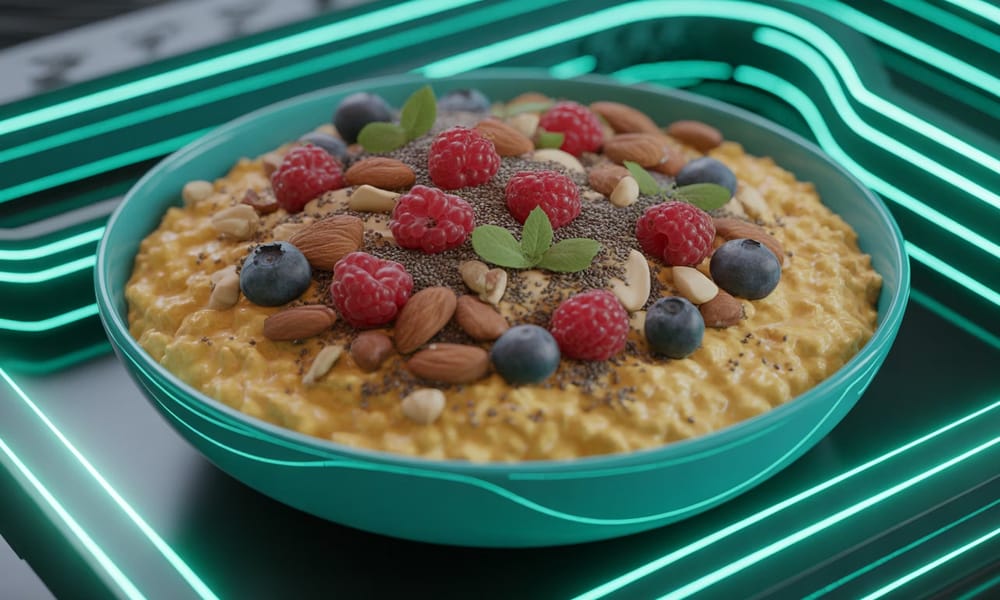 Bowl de avena dorada anti-inflamatoria